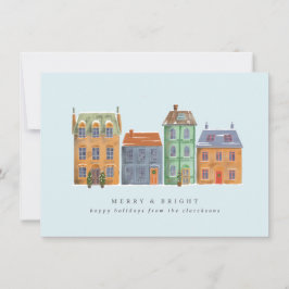 Rij Huizen Op Een Winterdag Feestdagenkaart