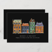 Rij huizen op een winterdag feestdagenkaart (Voorkant / Achterkant)