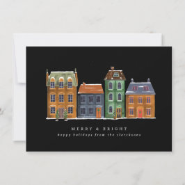 Rij huizen op een winterdag feestdagenkaart