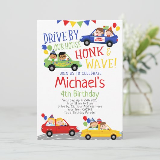 Rij langs, verjaardagsparade kaart (Staand voorkant)