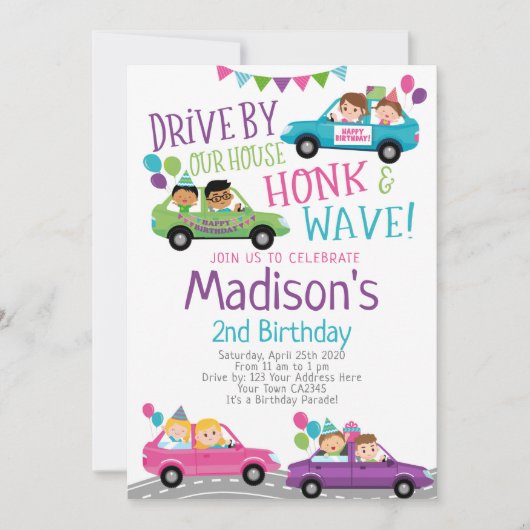 Rij langs, verjaardagsparade kaart (Voorkant)