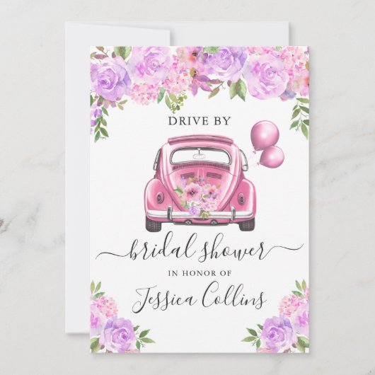 Rij langs virtueel waterverf bloemig bruidsdiner kaart (Voorkant)