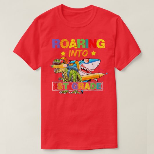 Rij naar 1e grad Dinosaur haai terug naar Scho T-shirt (Design voorkant)