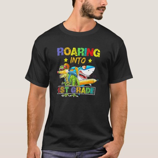 Rij naar 1e grad Dinosaur haai terug naar Scho T-shirt (Voorkant)