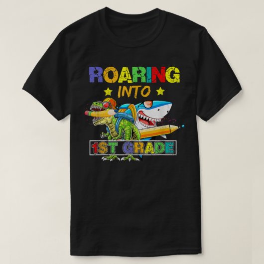 Rij naar 1e grad Dinosaur haai terug naar Scho T-shirt (Design voorkant)
