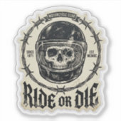 Rij of Sterf Biker Schedel Gebroken Helm Prikkeldr Sticker (Voorkant)