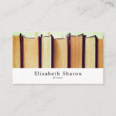 Rij oude boeken, schrijvers visitekaartje (Voorkant)