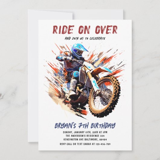 Rij over Boy Motorcross Racing 7e verjaardag Kaart (Voorkant)