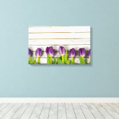 rij paarse tulpen op hout canvas afdruk (Insitu (Houten vloer))