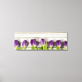 rij paarse tulpen op hout canvas afdruk (Voorkant)
