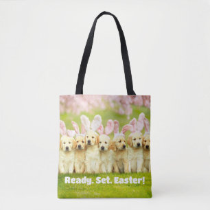 Rij puppy konijnen tote bag