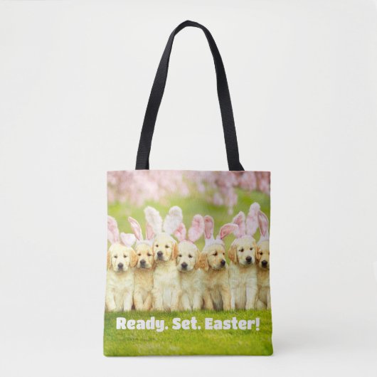 Rij puppy konijnen tote bag (Voorkant)