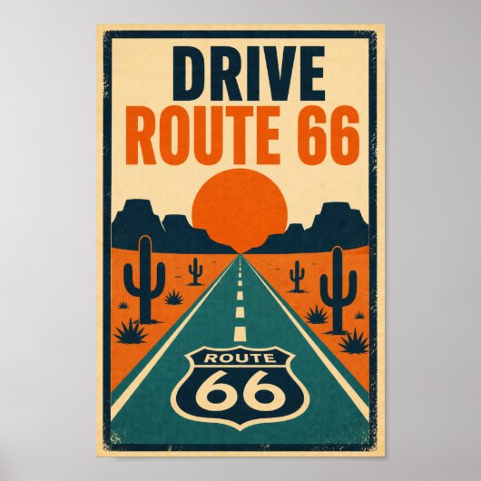 Rij Route 66 Desert Litho Poster (Voorkant)