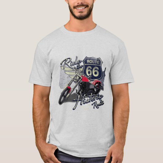 Rij Route 66, Vintage Motorfiets T-shirt (Voorkant)