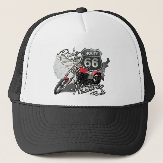 Rij Route 66, Vintage Motorfiets Trucker Pet (Voorkant)