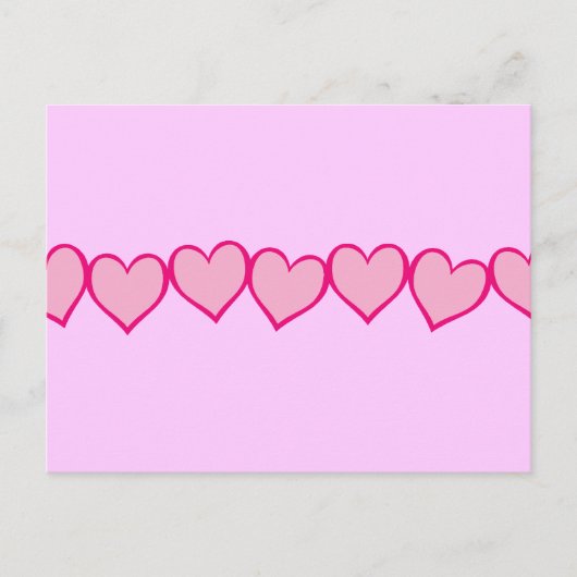 Rij Roze Harten Briefkaart (Voorkant)