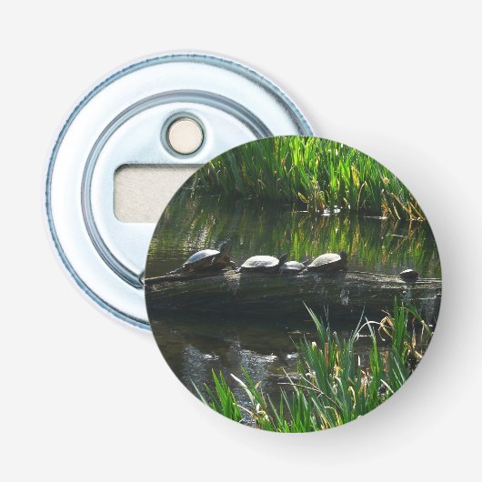 Rij schildpadden groene natuur foto button flesopener (Voorkant)