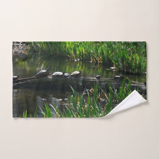 Rij schildpadden groene natuur foto handdoek (Handdoek)