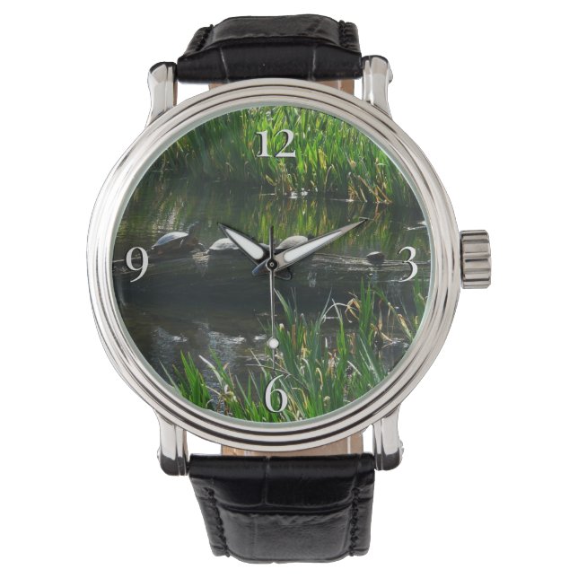 Rij schildpadden groene natuur foto horloge (Voorkant)