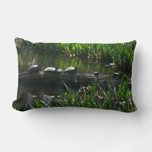 Rij schildpadden groene natuur foto kussen (Voorkant)