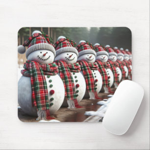 Rij Sneeuwmannen Dragen Tartan Plakken Sjaals Muismat