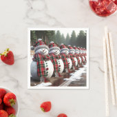 Rij Sneeuwmannen Dragen Tartan Plakken Sjaals Servet (Insitu)