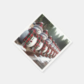 Rij Sneeuwmannen Dragen Tartan Plakken Sjaals Servet (Hoek)