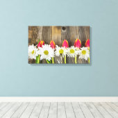 rij tulpen en lijmen op hout canvas afdruk (Insitu (Houten vloer))