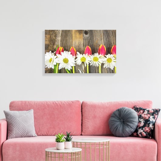 rij tulpen en lijmen op hout canvas afdruk (Insitu (Woonkamer))