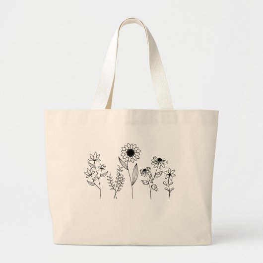 Rij van Bloemen Stems Boho Line Art Grote Tote Bag (Voorkant)