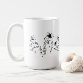 Rij van Bloemen Stems Boho Line Art Koffiemok