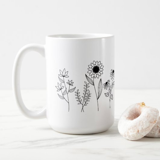 Rij van Bloemen Stems Boho Line Art Koffiemok (Met donut)