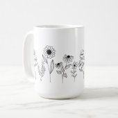 Rij van Bloemen Stems Boho Line Art Koffiemok (Voorkant links)