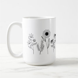 Rij van Bloemen Stems Boho Line Art Koffiemok