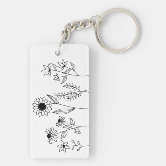 Rij van Bloemen Stems Boho Line Art Sleutelhanger (achterkant)