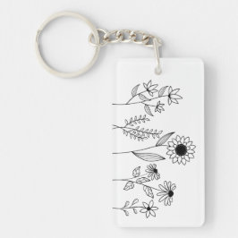 Rij van Bloemen Stems Boho Line Art Sleutelhanger