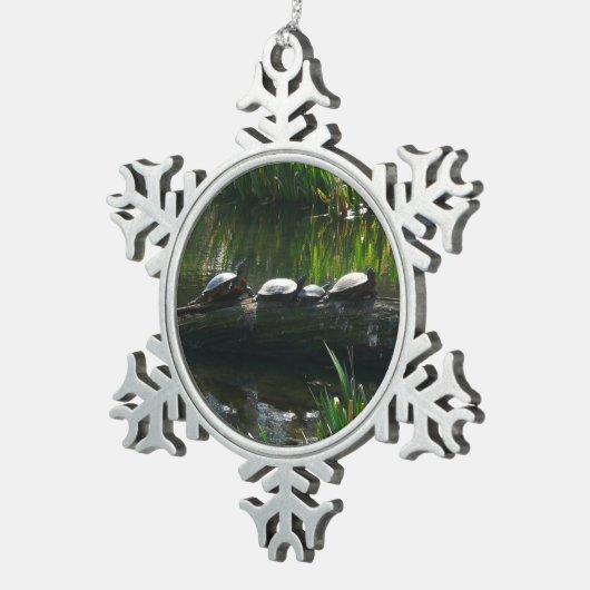 Rij van de groene Natuur van Turtles Foto Tin Sneeuwvlok Ornament (Rechts)