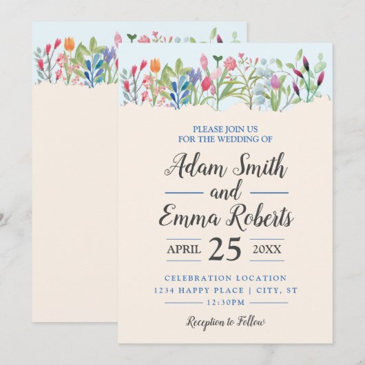 Rij van de Waterverf Wildbloemen Wedden Kaart (Voorkant / Achterkant)