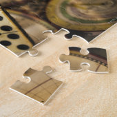 Rij van dominoiën op de oude wereldkaart 2 legpuzzel (Zijkant)