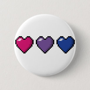 Rij van drie bisexual Pride Flag Pixel Hearts Ronde Button 5,7 Cm