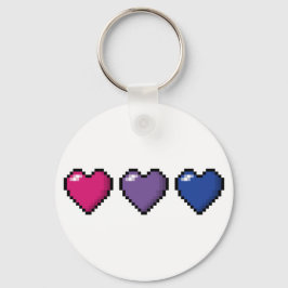 Rij van drie bisexual Pride Flag Pixel Hearts Sleutelhanger