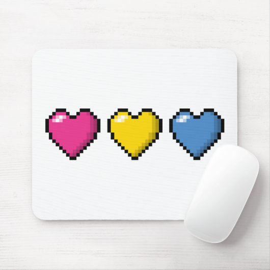 Rij van drie Pansexual Pride Flag Pixel Hearts Muismat (Met muis)