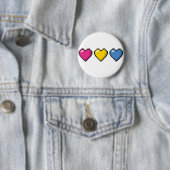 Rij van drie Pansexual Pride Flag Pixel Hearts Ronde Button 5,7 Cm (In situ)