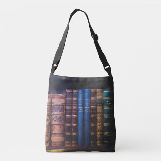 Rij van Hoesjes van leder uit boeken Crossbody Tas (Achterkant)