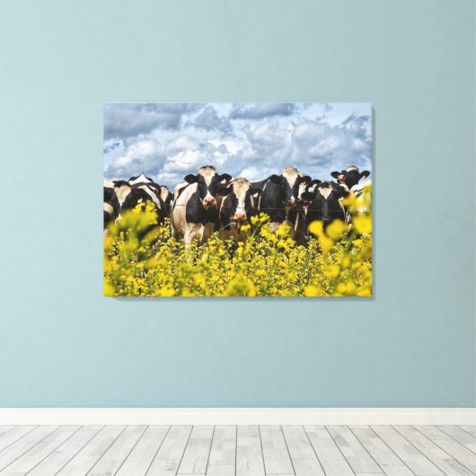 Rij van Holstein Koeien Canvas Afdruk (Insitu (Houten vloer))