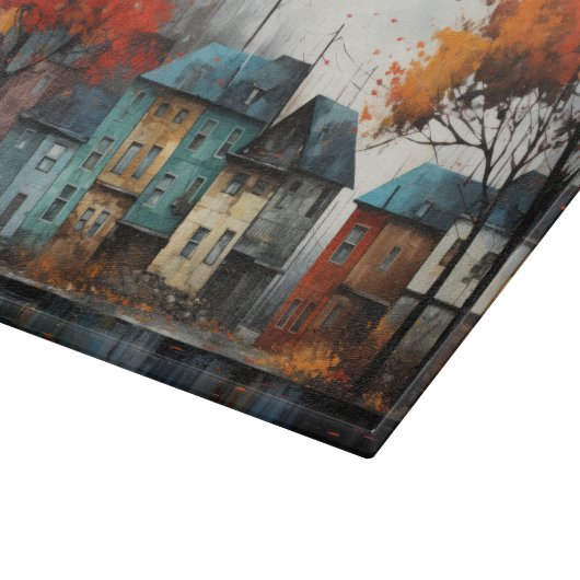 Rij van huizen in de herfst - Herfst Aesthetic Snijplank (Hoek)