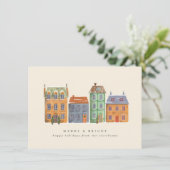 Rij van huizen van een winterdag feestdagenkaart (Staand voorkant)