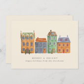 Rij van huizen van een winterdag feestdagenkaart (Voorkant / Achterkant)