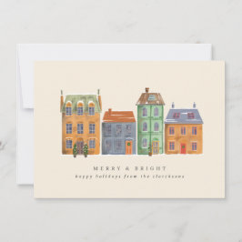 Rij van huizen van een winterdag feestdagenkaart