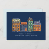 Rij van huizen van een winterdag feestdagenkaart (Voorkant / Achterkant)